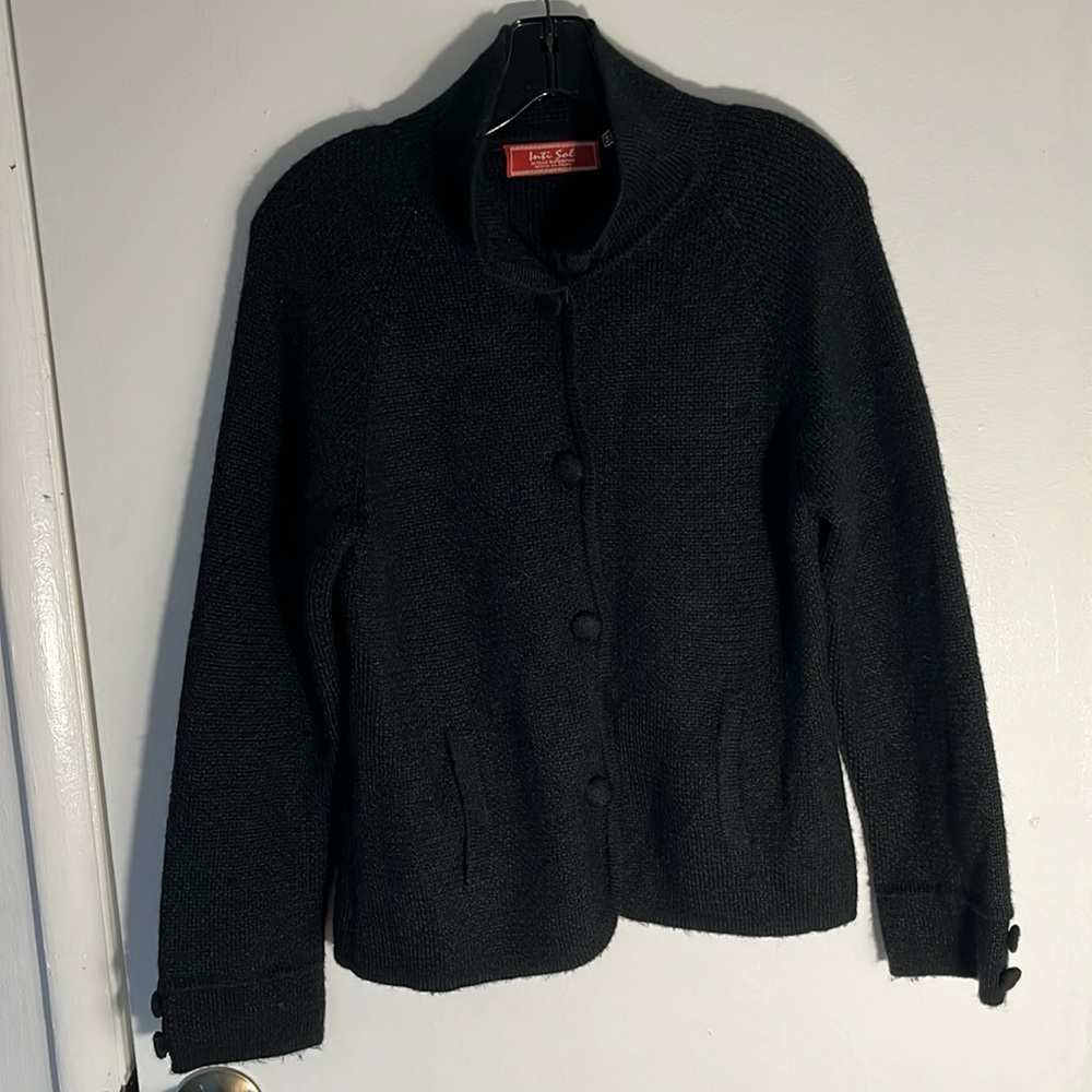 Inti Sol Alpaca Superfine Medium Black 3 Button Cardigan Peru
